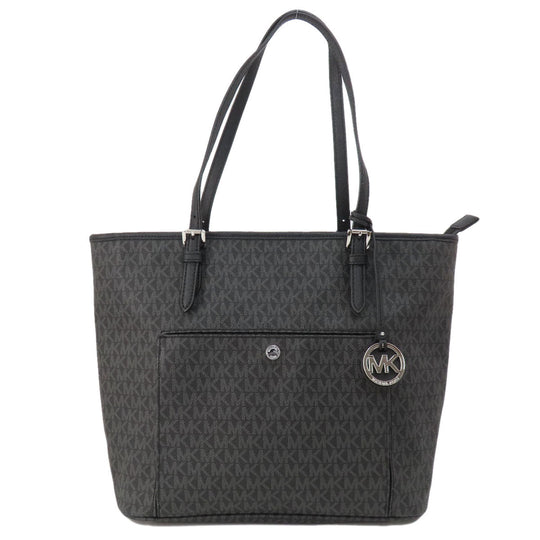 MICHAEL KORS Tote Bag Calfskin black MK signature Women Used Authentic