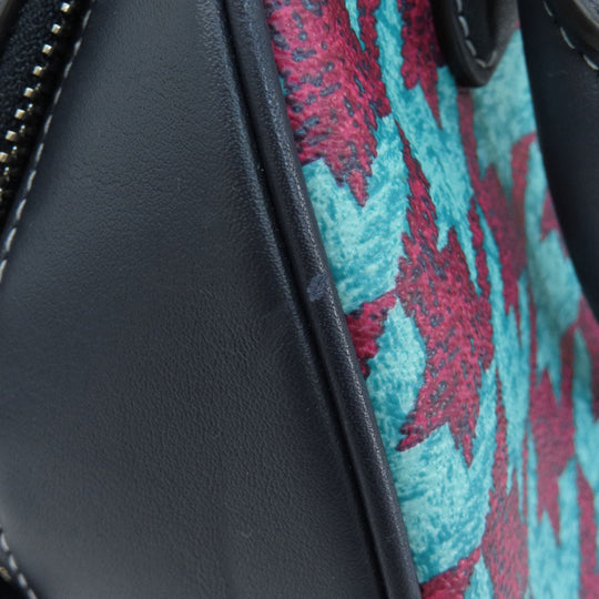 COACH Handbag CJ628 PVC green Sydney Satchel Houndstooth Print 2WAY Women Used Authentic