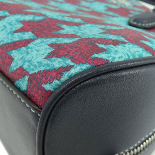 COACH Handbag CJ628 PVC green Sydney Satchel Houndstooth Print 2WAY Women Used Authentic