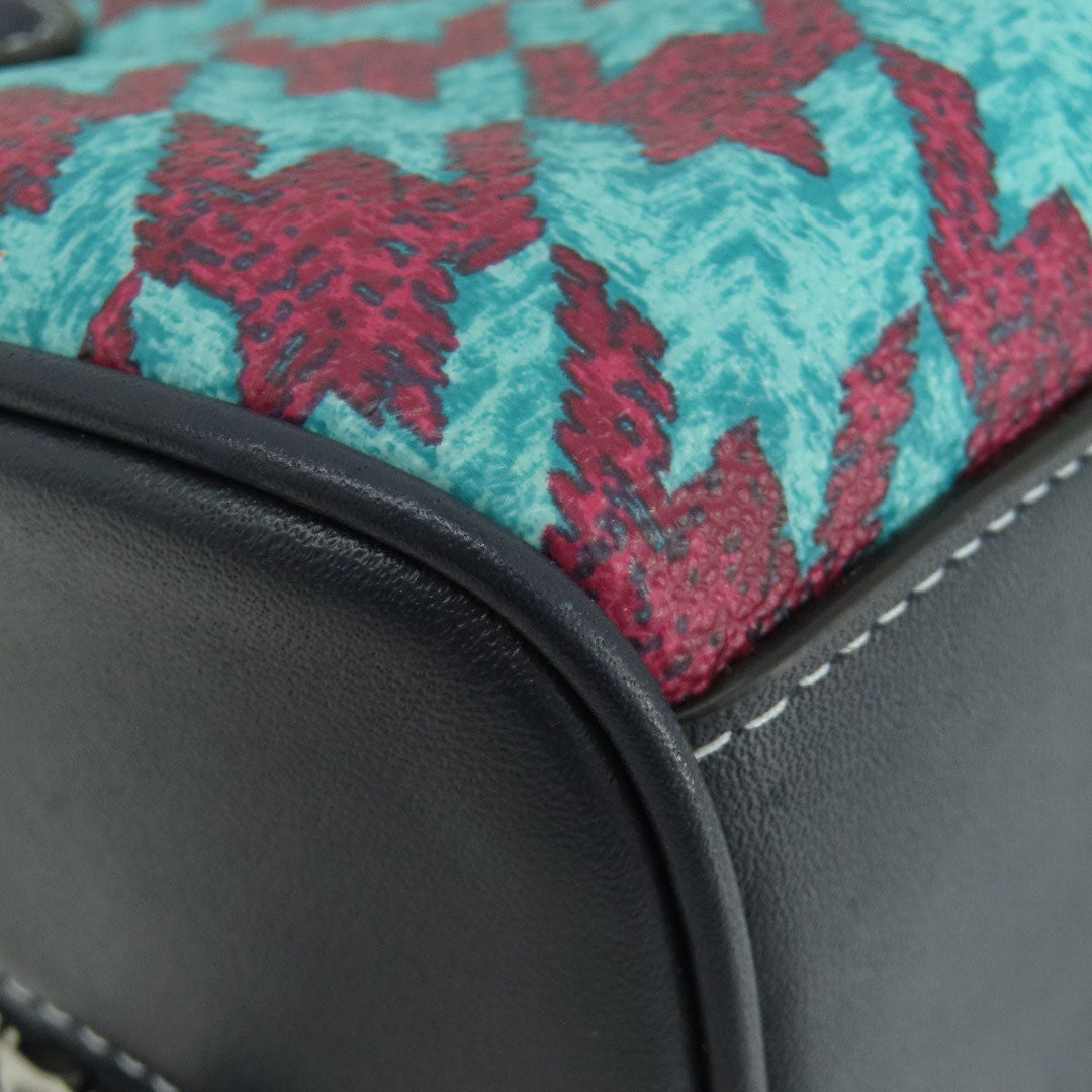 COACH Handbag CJ628 PVC green Sydney Satchel Houndstooth Print 2WAY Women Used Authentic