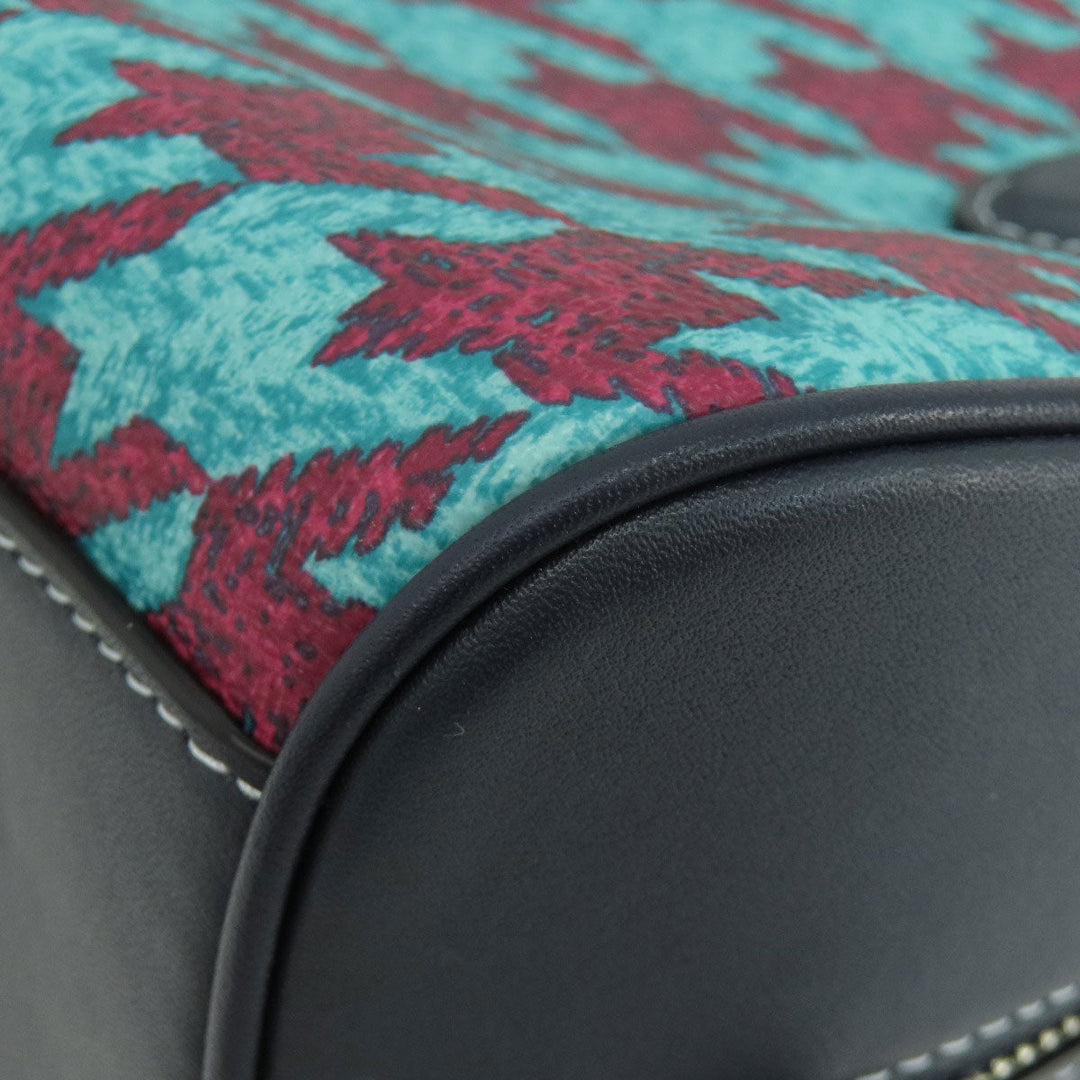 COACH Handbag CJ628 PVC green Sydney Satchel Houndstooth Print 2WAY Women Used Authentic