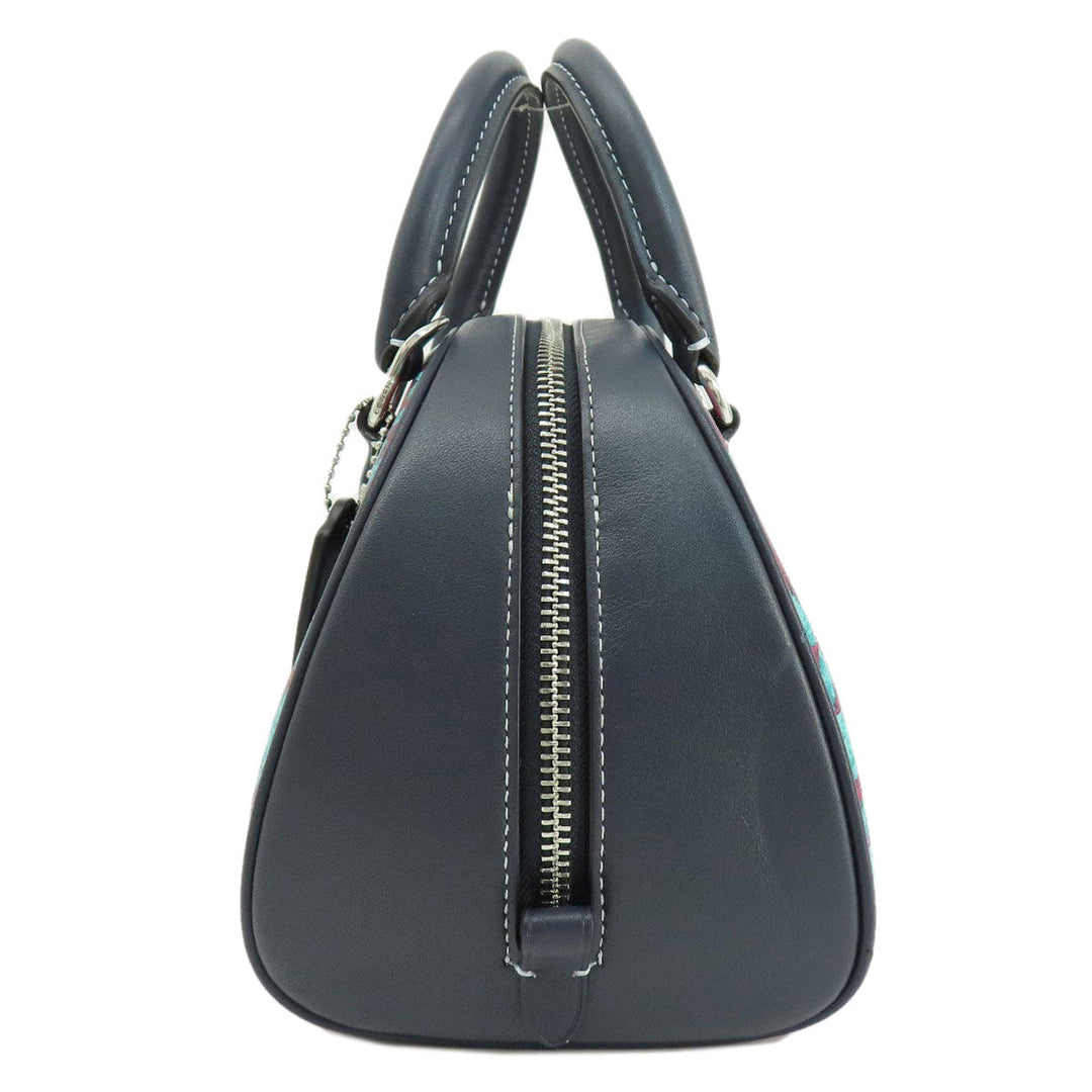 COACH Handbag CJ628 PVC green Sydney Satchel Houndstooth Print 2WAY Women Used Authentic