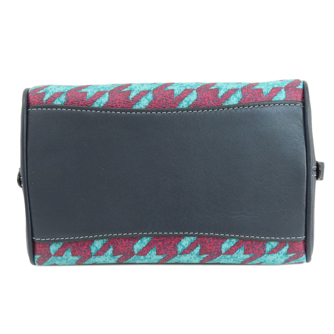 COACH Handbag CJ628 PVC green Sydney Satchel Houndstooth Print 2WAY Women Used Authentic