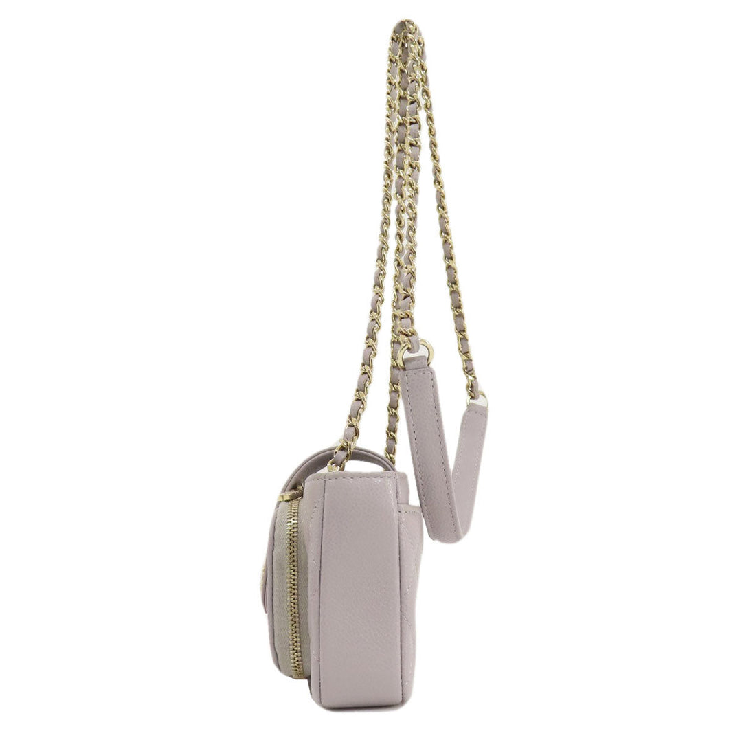 CHANEL Shoulder Bag Grained Calfskin Skin gray Matelasse Gold Metal