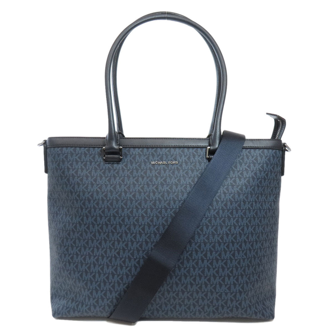 MICHAEL KORS Tote Bag PVC Navy MK Signature 2WAY Women Used Authentic