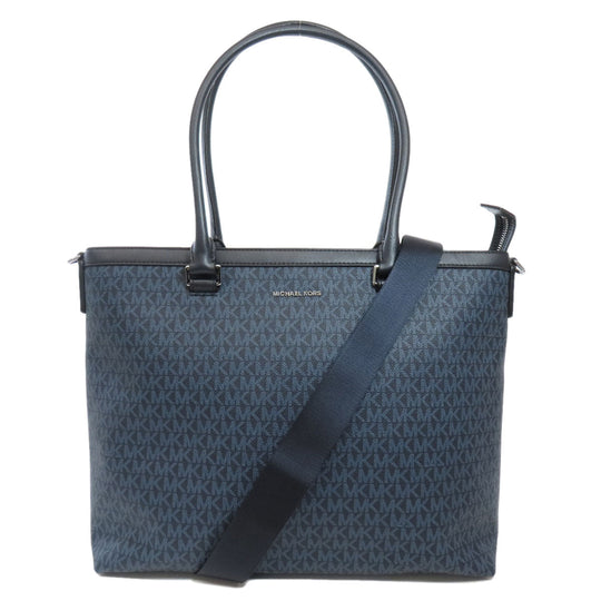 MICHAEL KORS Tote Bag PVC Navy MK Signature 2WAY Women Used Authentic