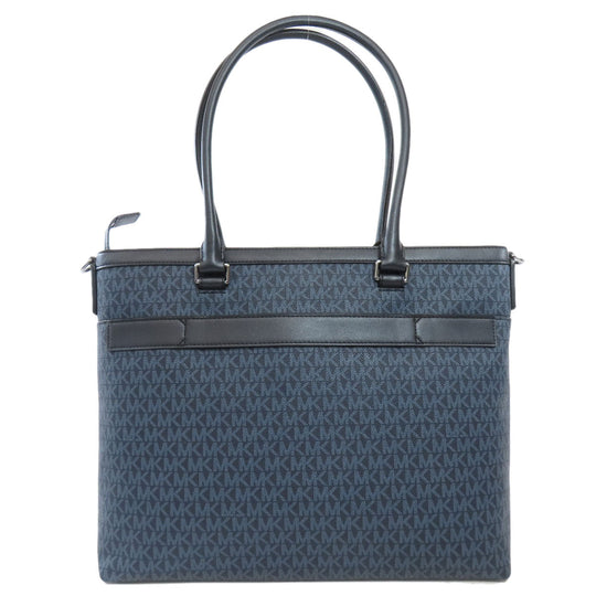 MICHAEL KORS Tote Bag PVC Navy MK Signature 2WAY Women Used Authentic