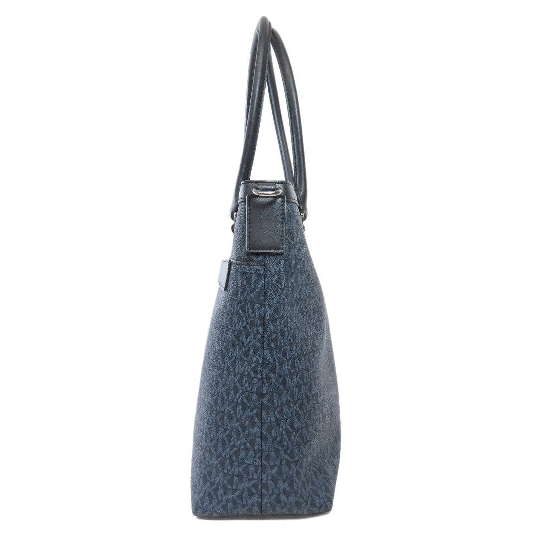 MICHAEL KORS Tote Bag PVC Navy MK Signature 2WAY Women Used Authentic