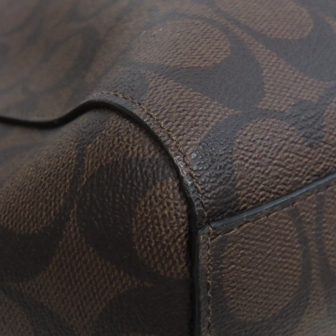 COACH Handbag F34910 PVC Brown Signature 2WAY Women Used Authentic