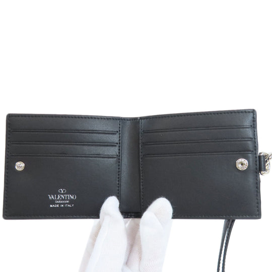 Valentino Bifold Wallet leather black neck wallet Women Used Authentic