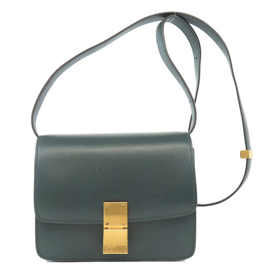 CELINE Shoulder Bag leather green Classic box Women Used Authentic