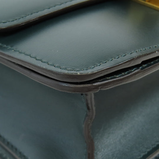 CELINE Shoulder Bag leather green Classic box Women Used Authentic