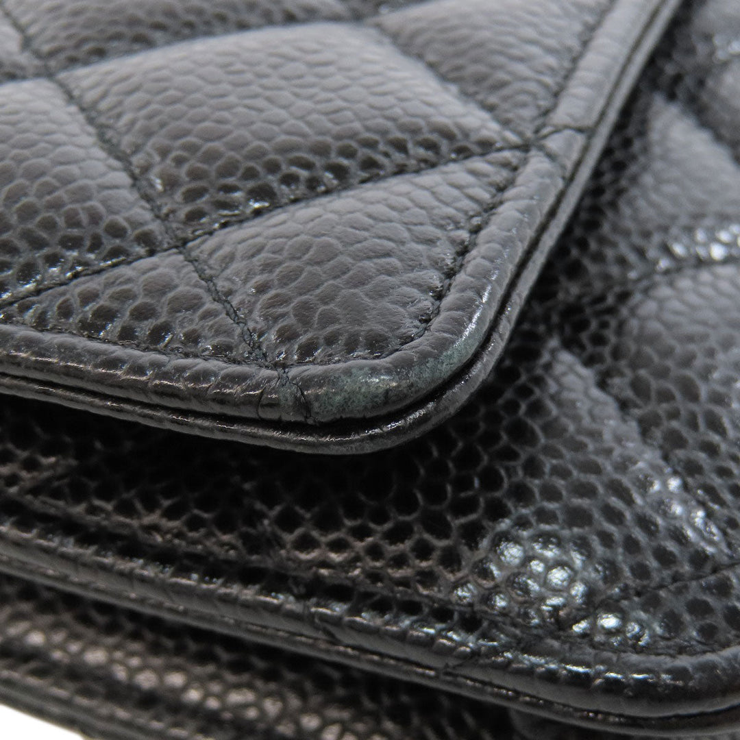 CHANEL Shoulder Bag Grained Calfskin Skin black Chain Wallet COCO Mark SilverMetal