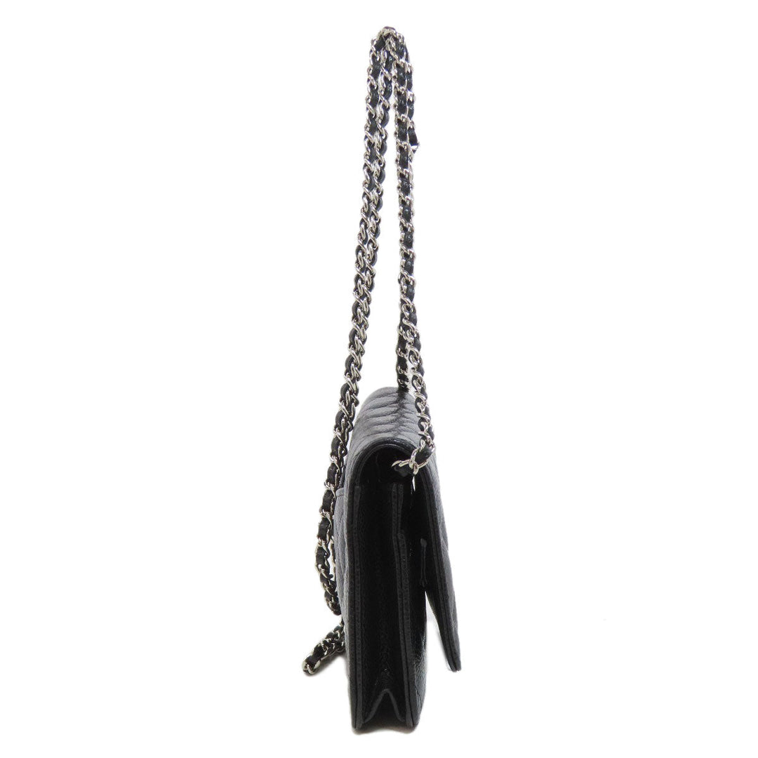 CHANEL Shoulder Bag Grained Calfskin Skin black Chain Wallet COCO Mark SilverMetal