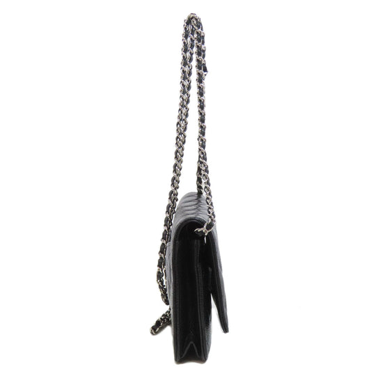 CHANEL Shoulder Bag Grained Calfskin Skin black Chain Wallet COCO Mark SilverMetal