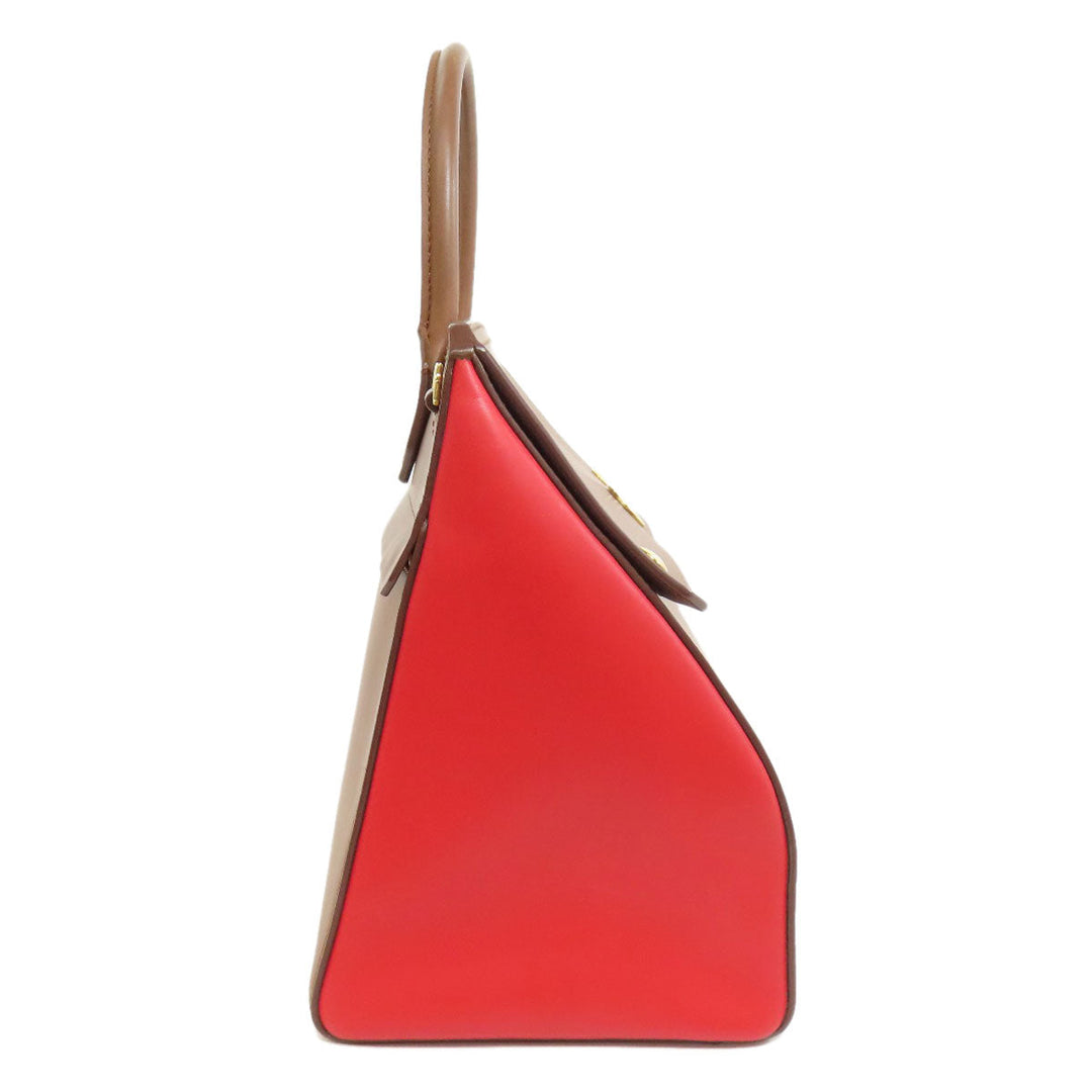 BURBERRY Handbag leather Brown 2WAY Women Used Authentic