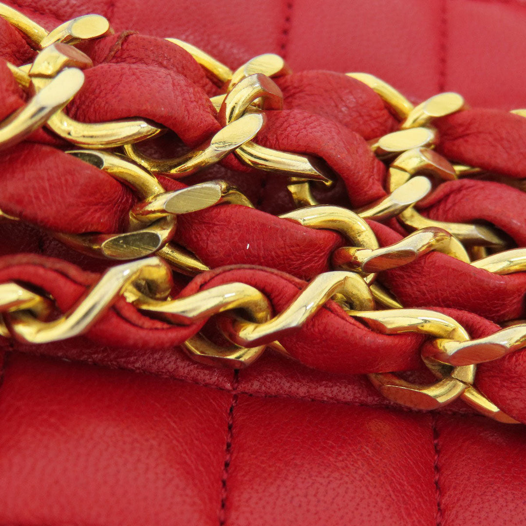 CHANEL Shoulder Bag lambskin Red COCO Mark Gold Metal Women Used Authentic