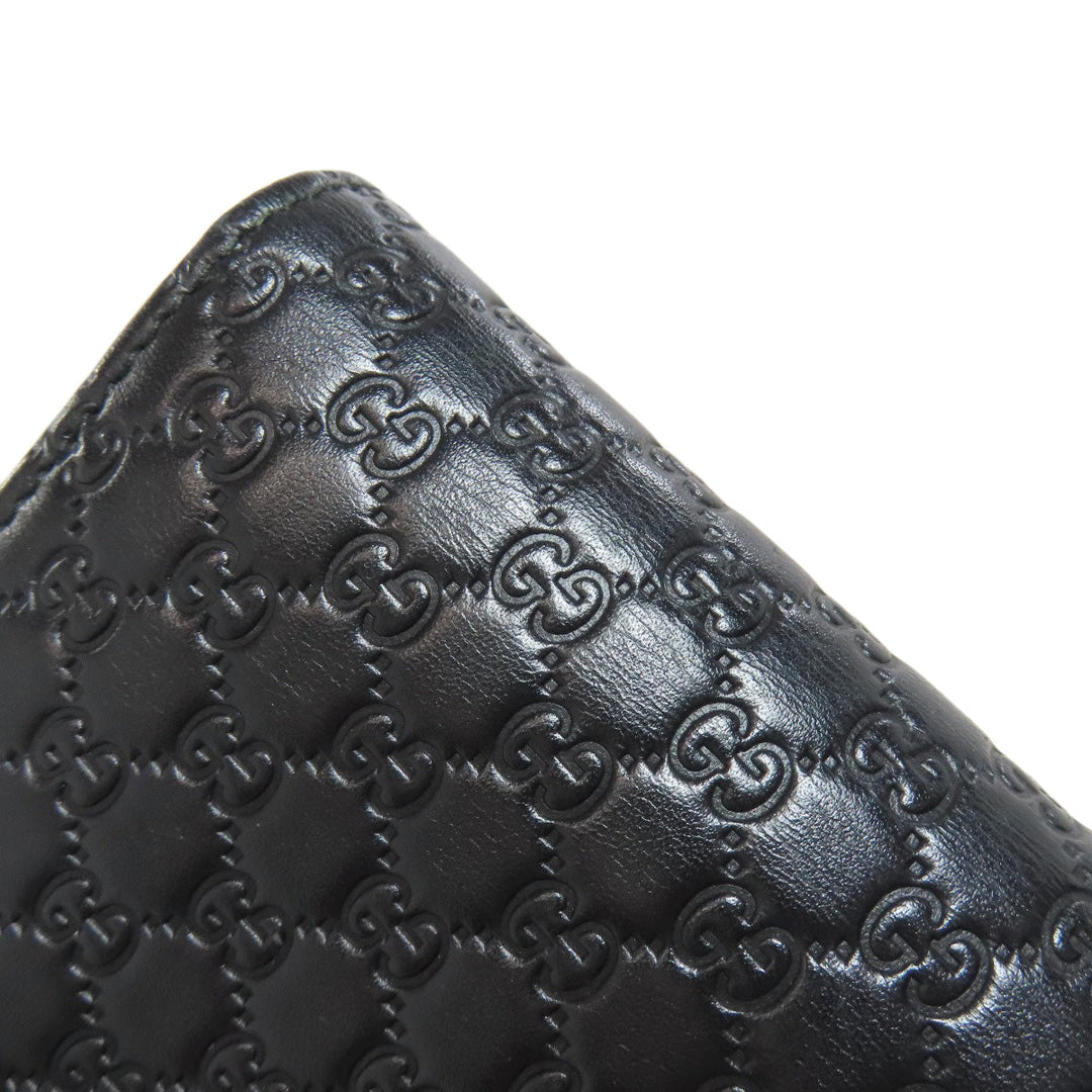 GUCCI Long Wallet Purse 449396 leather black Outlet GG Signature Micro Shima mens Used Authentic