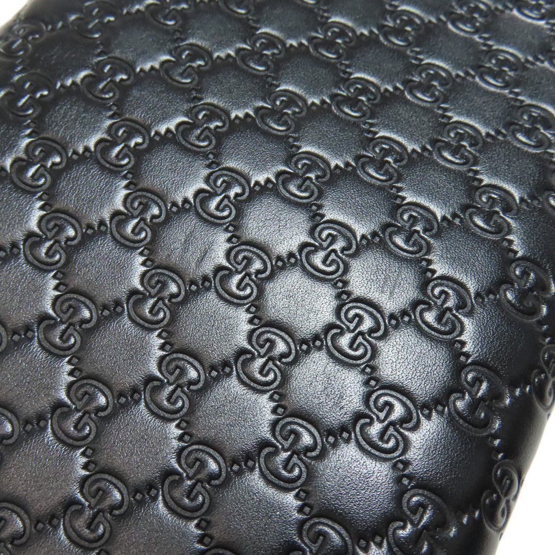 GUCCI Long Wallet Purse 449396 leather black Outlet GG Signature Micro Shima mens Used Authentic