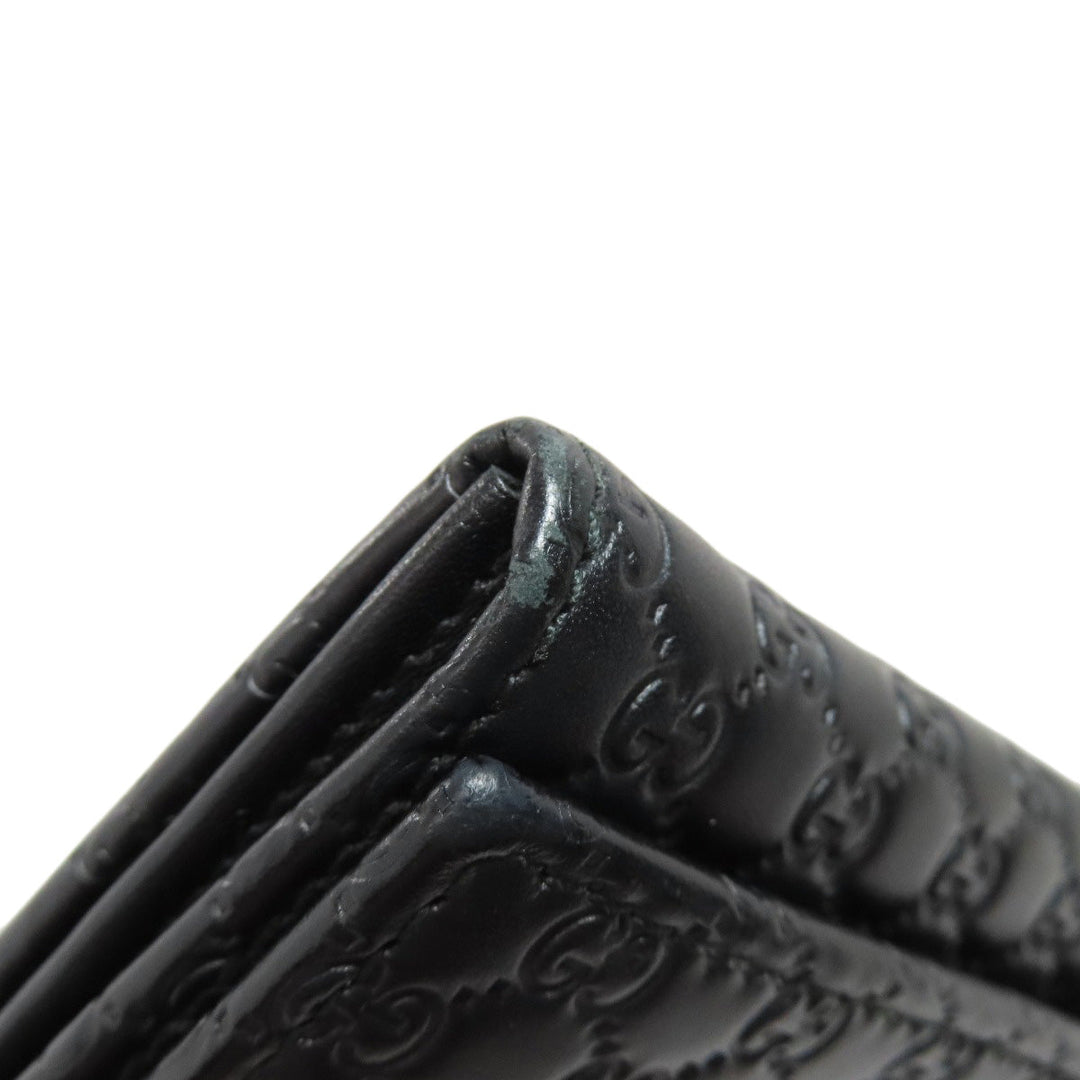 GUCCI Long Wallet Purse 449396 leather black Outlet GG Signature Micro Shima mens Used Authentic