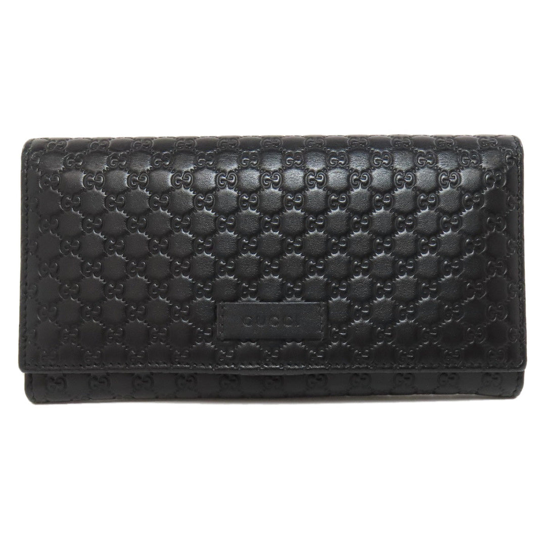 GUCCI Long Wallet Purse 449396 leather black Outlet GG Signature Micro Shima mens Used Authentic