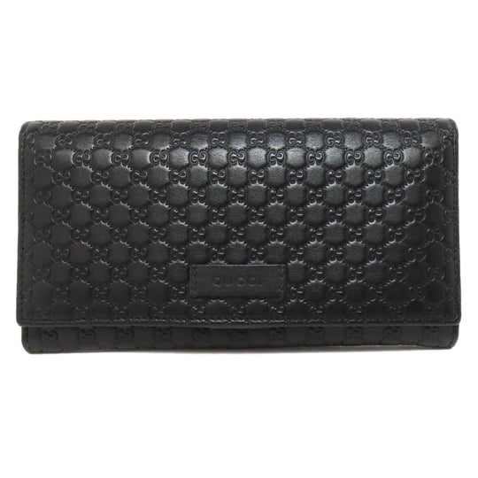 GUCCI Long Wallet Purse 449396 leather black Outlet GG Signature Micro Shima mens Used Authentic