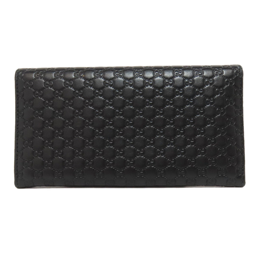 GUCCI Long Wallet Purse 449396 leather black Outlet GG Signature Micro Shima mens Used Authentic