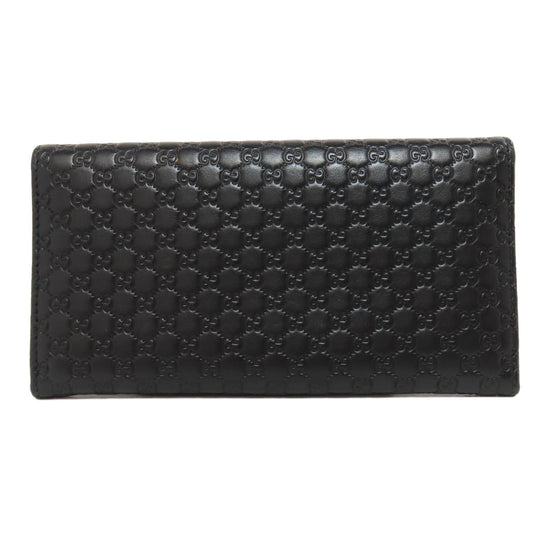 GUCCI Long Wallet Purse 449396 leather black Outlet GG Signature Micro Shima mens Used Authentic