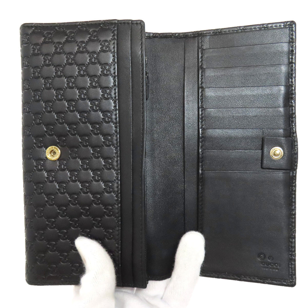 GUCCI Long Wallet Purse 449396 leather black Outlet GG Signature Micro Shima mens Used Authentic