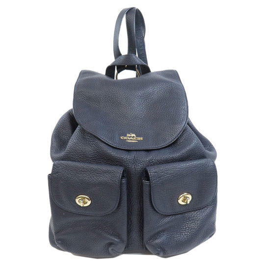 COACH Backpack F37410 leather Navy logo Women Used Authentic