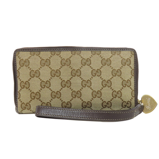 GUCCI Long Wallet Purse 245914 canvas Brown Zip Around GG Women Used Authentic