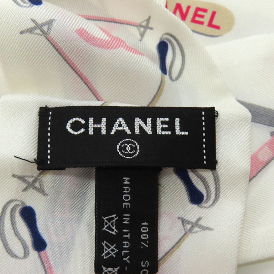 CHANEL scarf silk white COCO Mark Women Used Authentic