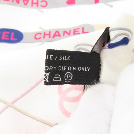 CHANEL scarf silk white COCO Mark Women Used Authentic