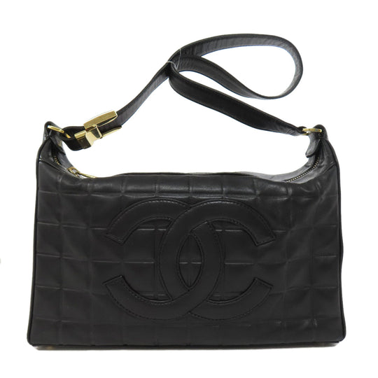 CHANEL Shoulder Bag lambskin black Chocolate Bar Gold Metal Women Used Authentic