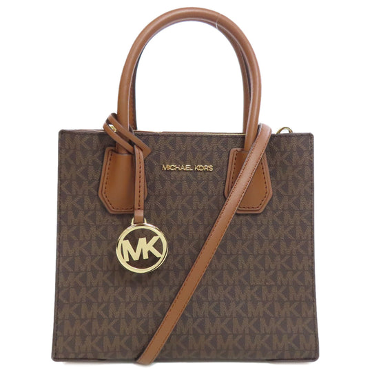 MICHAEL KORS Handbag PVC Brown MK Signature 2WAY Women Used Authentic