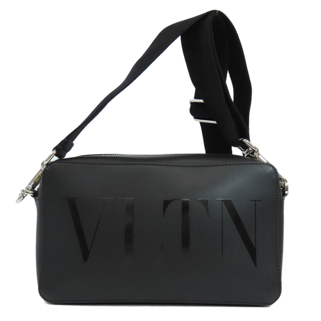VALENTINO Shoulder Bag Calfskin black logo Women Used Authentic