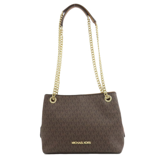 MICHAEL KORS Tote Bag PVC Brown MK signature Women Used Authentic