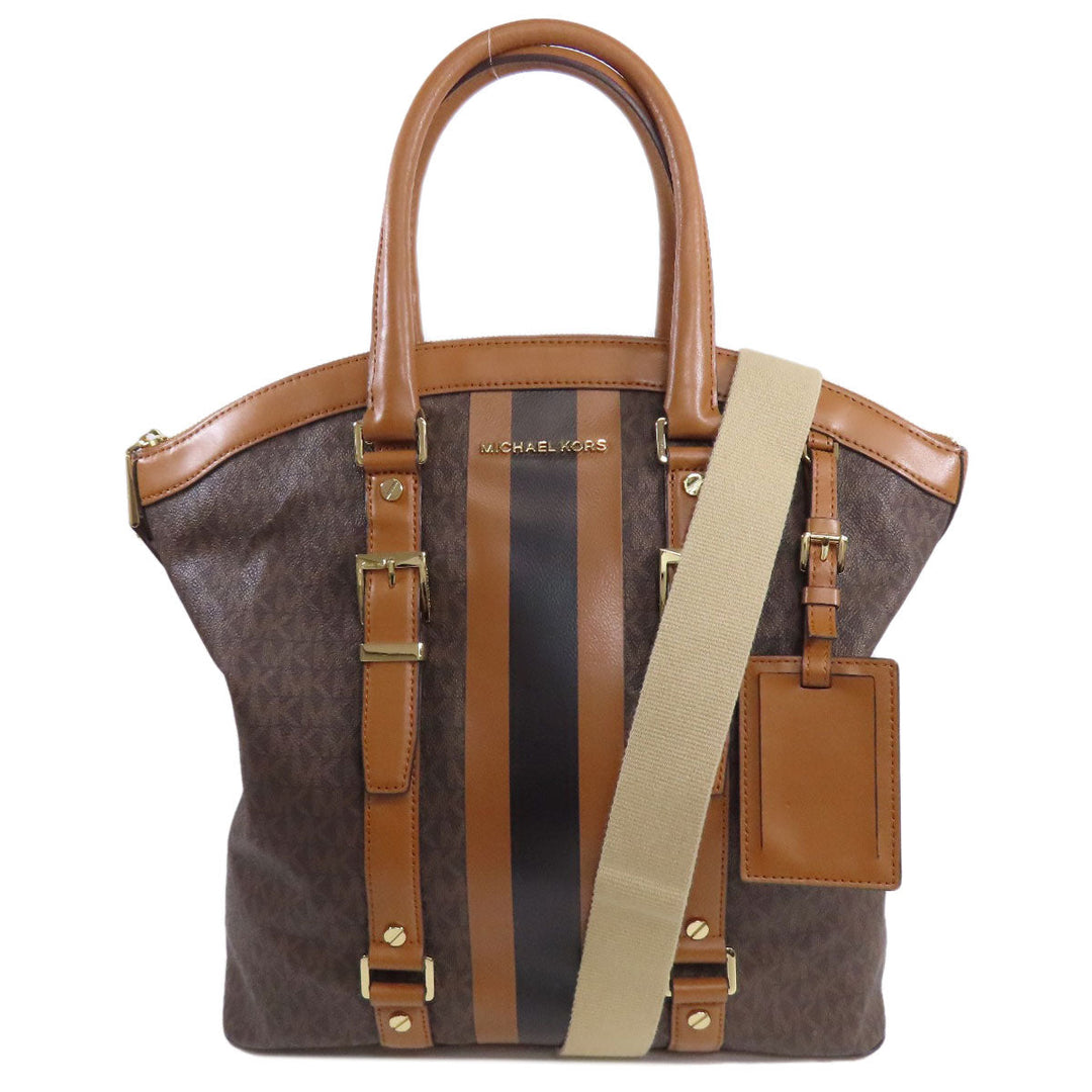 MICHAEL KORS Handbag PVC Brown MK Signature 2WAY Women Used Authentic