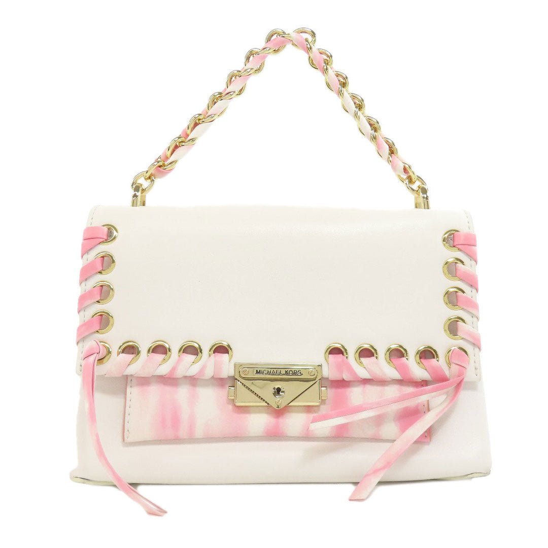 MICHAEL KORS Handbag leather white logo Women Used Authentic