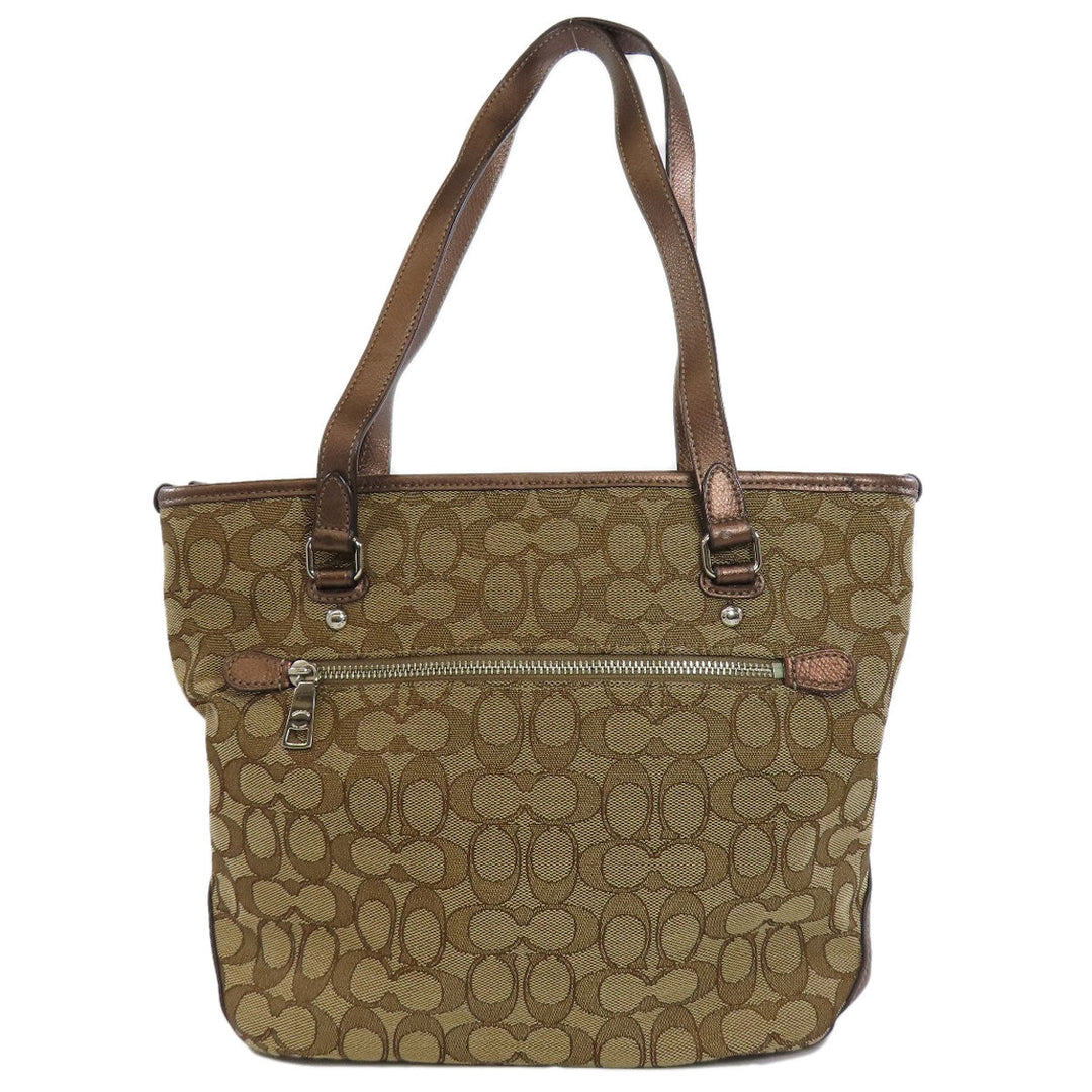 COACH Handbag F55364 canvas Brown Signature Women Used Authentic