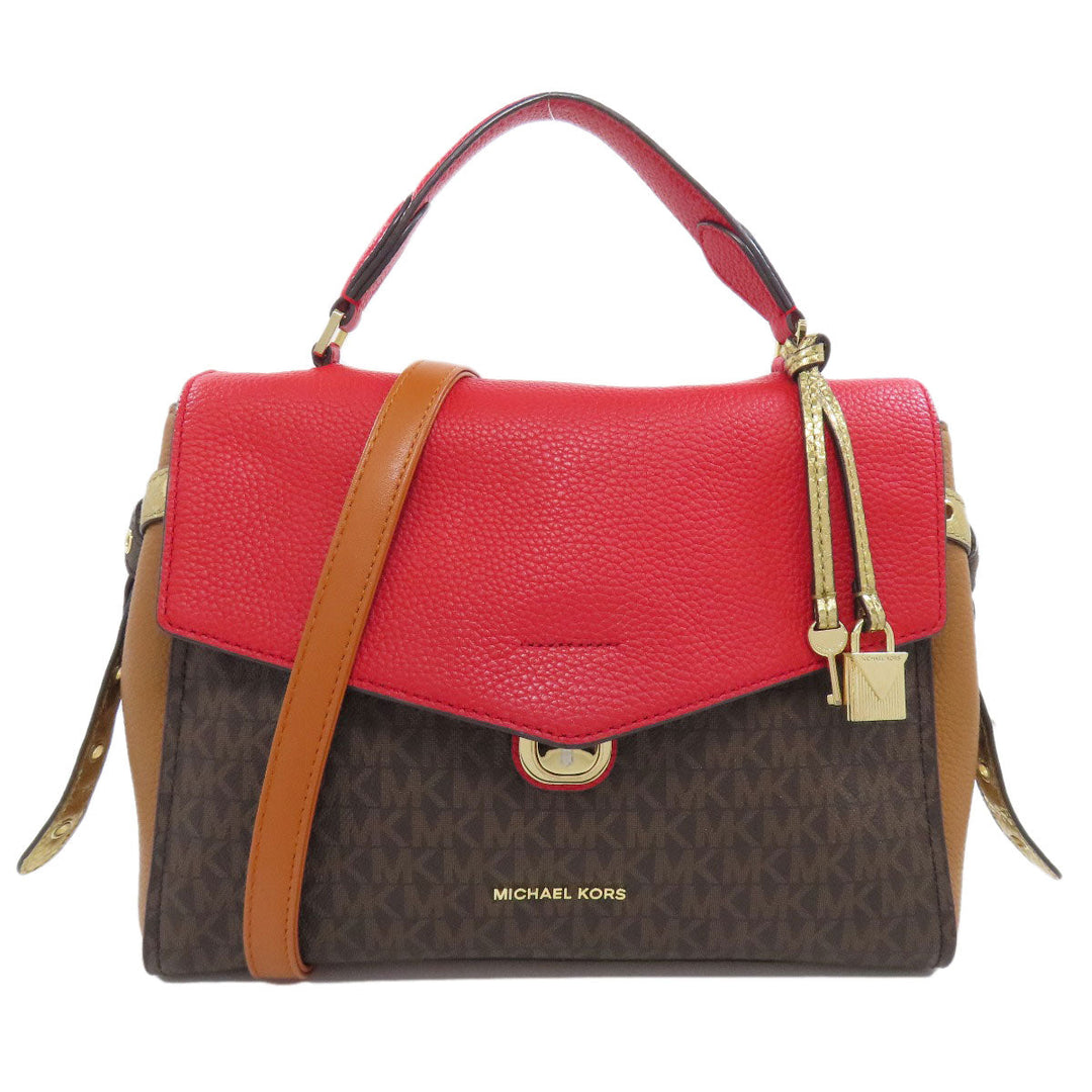 MICHAEL KORS Handbag PVC Brown MK Signature 2WAY Women Used Authentic