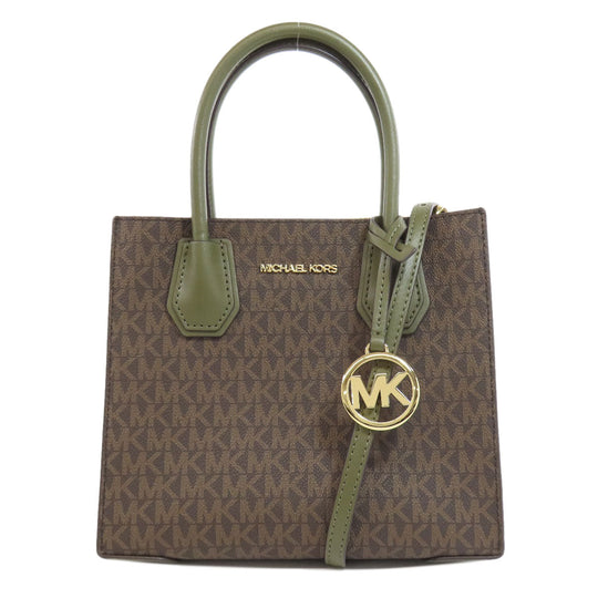 MICHAEL KORS Handbag PVC Brown MK Signature 2WAY Women Used Authentic