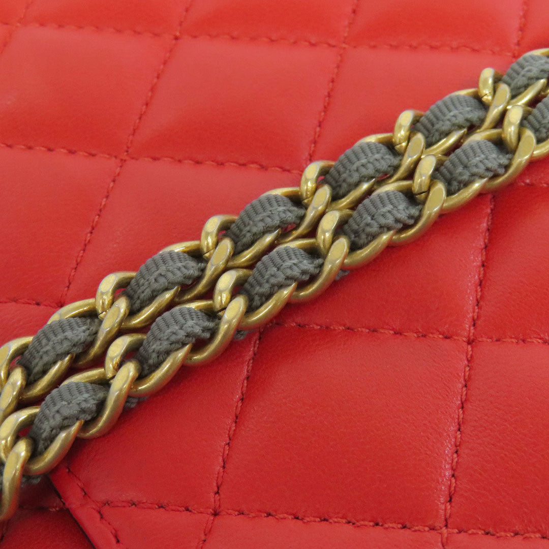 CHANEL Shoulder Bag lambskin Red ChainShoulder COCO Mark Gold Metal Women Used Authentic