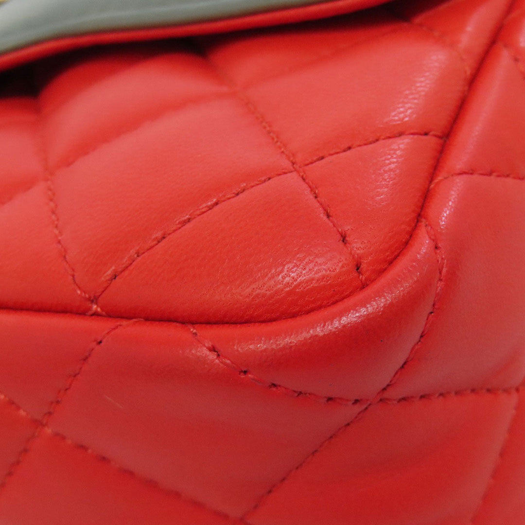 CHANEL Shoulder Bag lambskin Red ChainShoulder COCO Mark Gold Metal Women Used Authentic