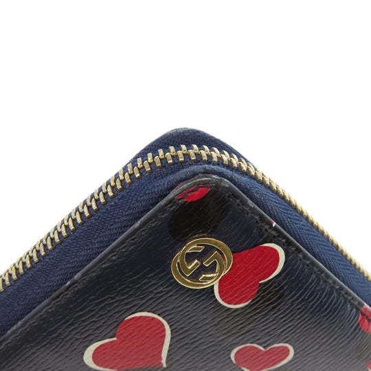 GUCCI Long Wallet Purse 309705 leather Navy Interlocking G Women Used Authentic
