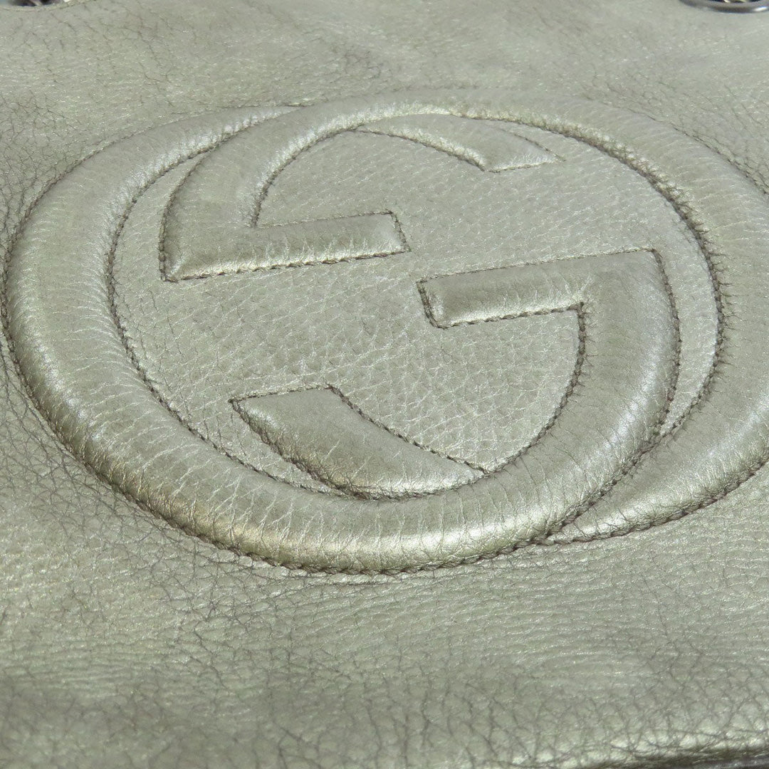GUCCI Tote Bag 308982 leather Silver Soho Interlocking G Women Used Authentic