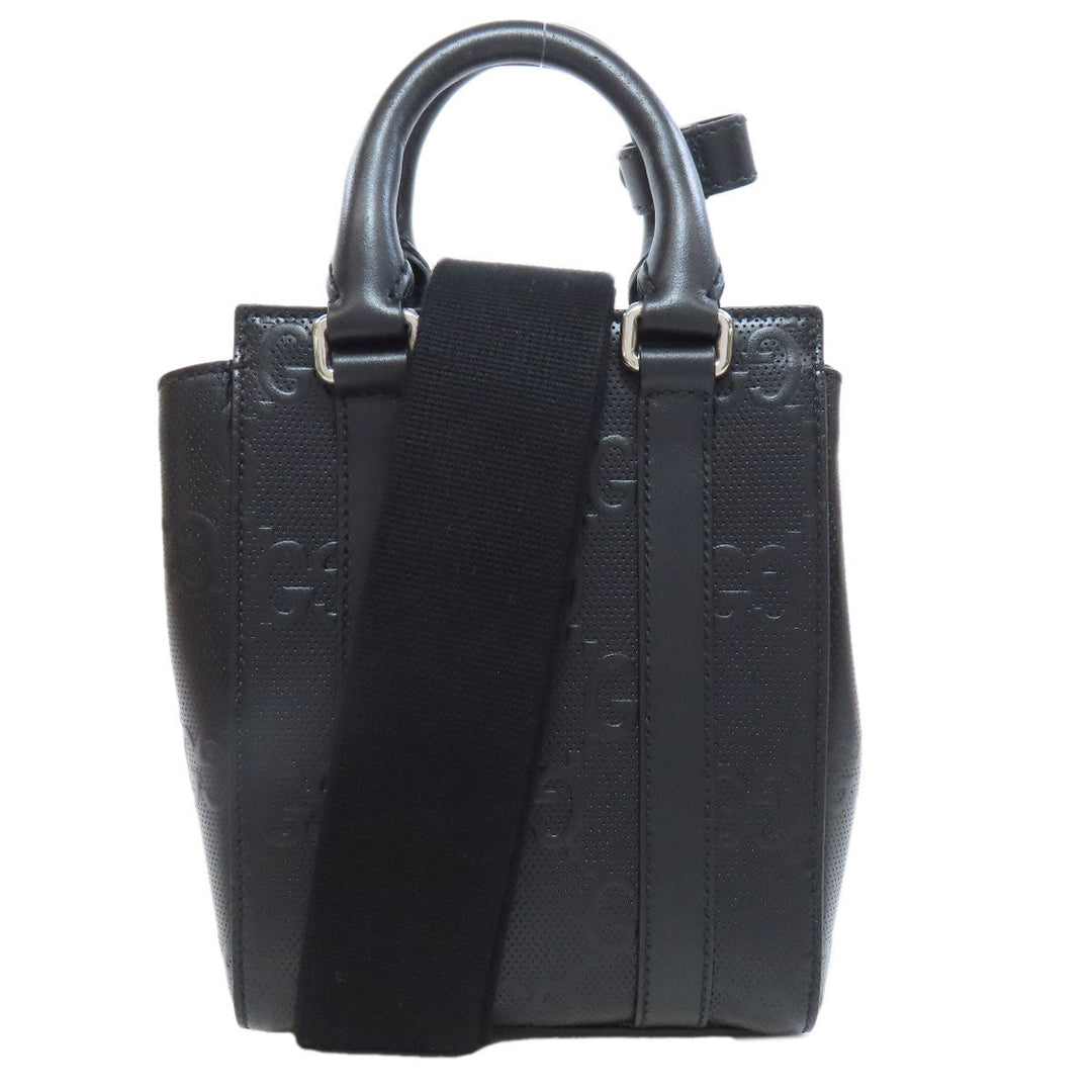 GUCCI Handbag 696010 Calfskin black GG embossed 2WAY