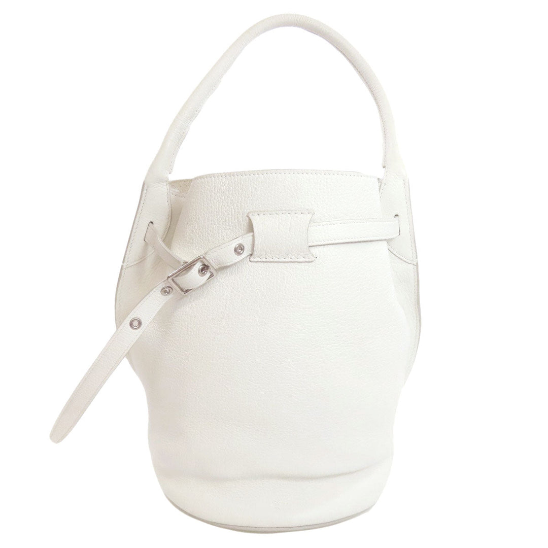 CELINE Tote Bag Calfskin white Big Bag Bucket Women Used Authentic