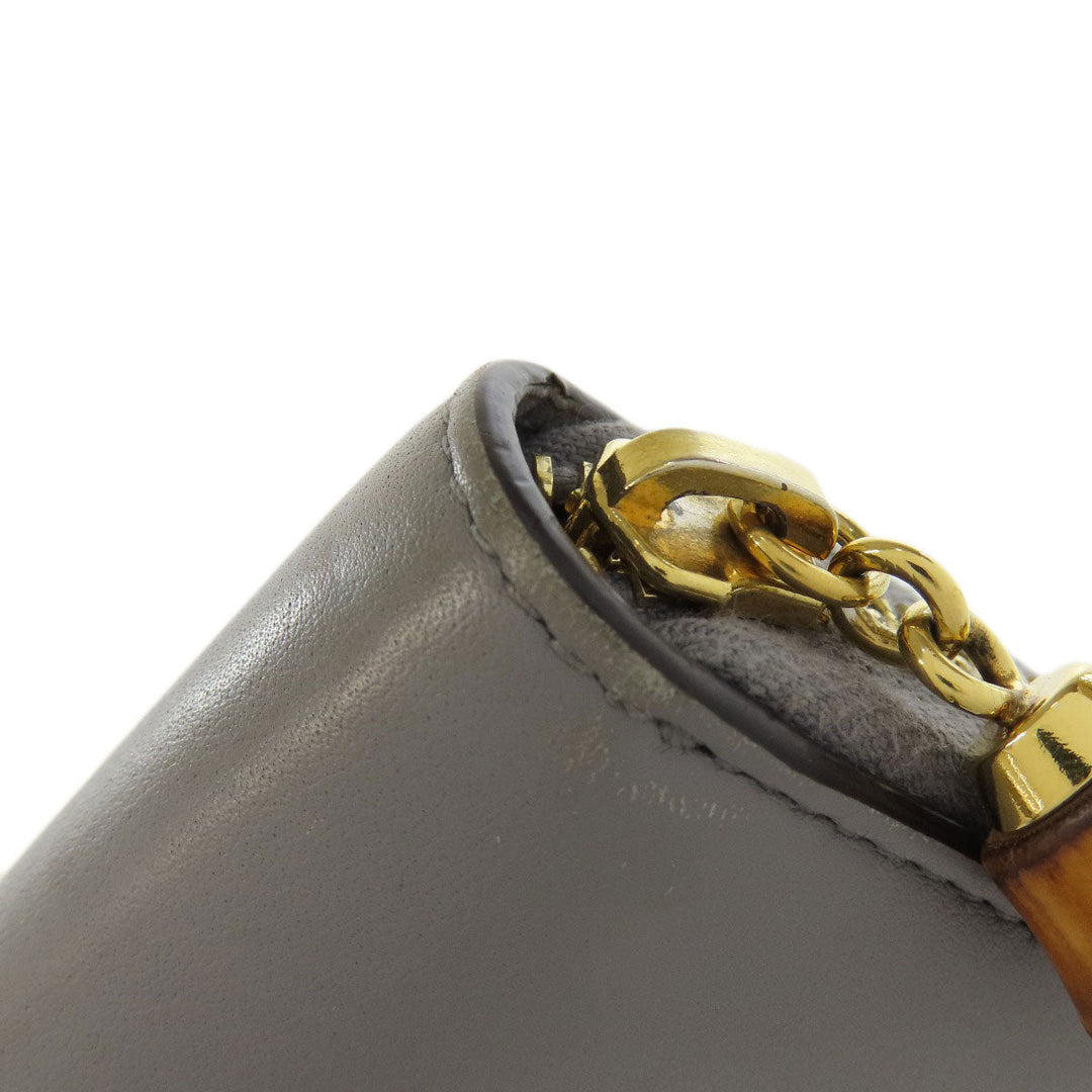 GUCCI Long Wallet Purse 453158 leather gray Bamboo Women Used Authentic