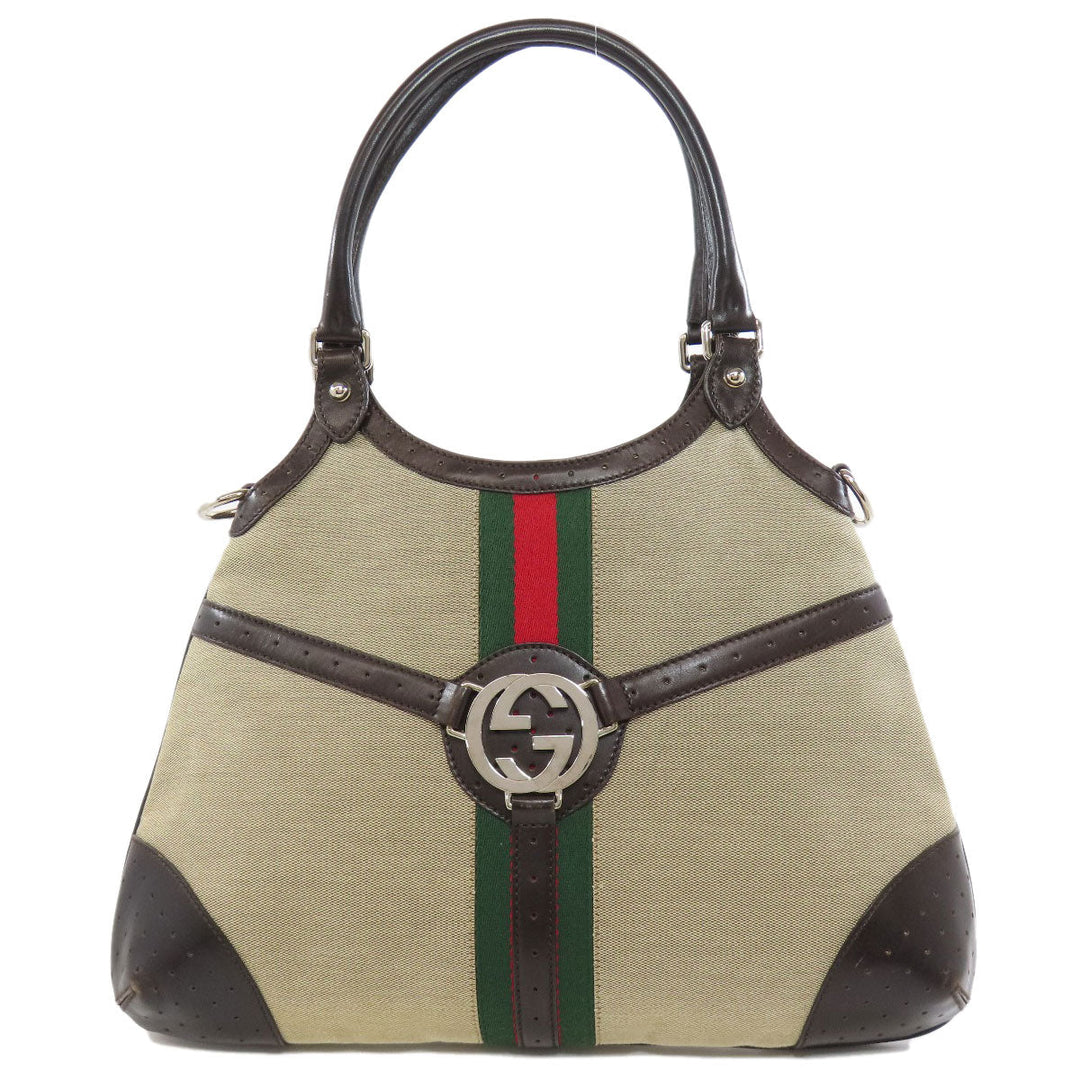 GUCCI Handbag 114875 canvas Brown Sherry Line Interlocking G Women Used Authentic